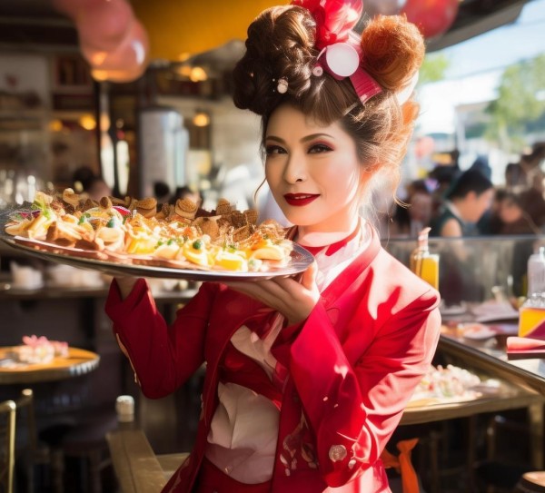 餐饮服务员摆出独特的造型 餐饮服务员摆出独特的造型