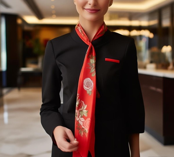 酒店服务礼仪,用玫瑰花结丝巾表达专业与温暖 酒店服务礼仪,用玫瑰花结丝巾表达专业与温暖
