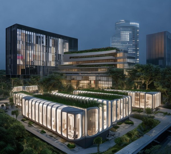 都市与自然结合的未来方案，酒店与房车合作的创新模式